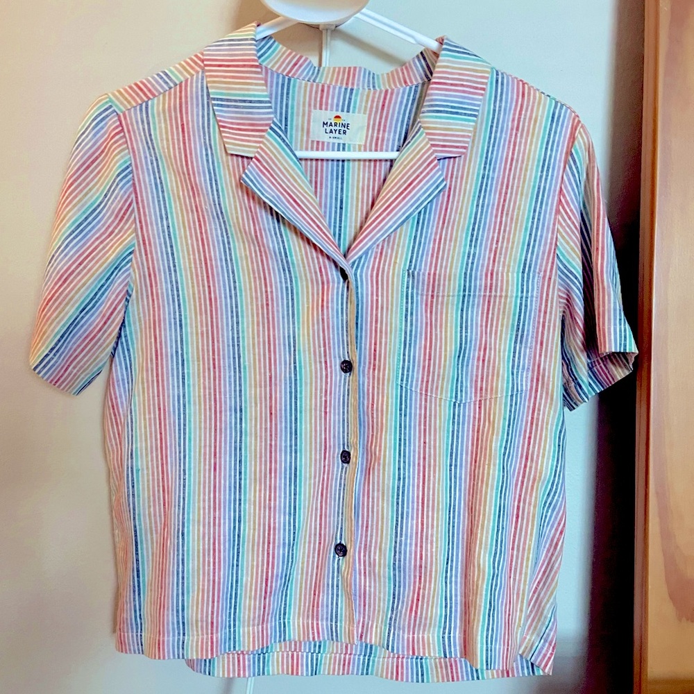 Marine Layer Short Sleeve Button Down Shirt in Size XS Rainbow Stripes
